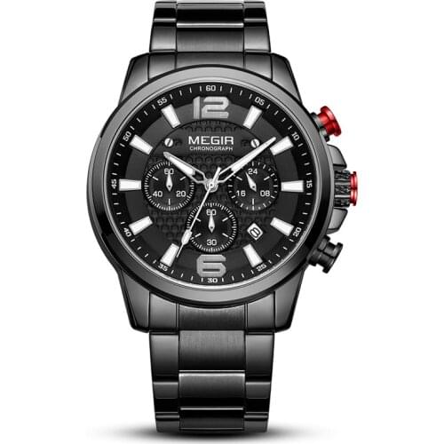 Sports Chronograph Mens Watches Luminous Waterproof Stainless Steel Quartz Watch for Men Date Calendar Business Wristwatches