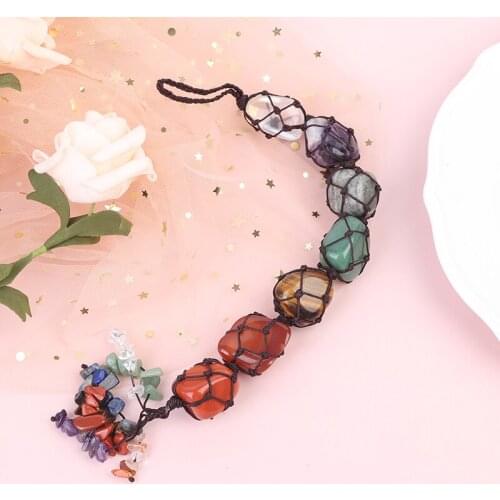 Baby kids Natural Crystal Stone Car Hanging Stone Hand Woven Ornament children colorful toy Stone Ornament