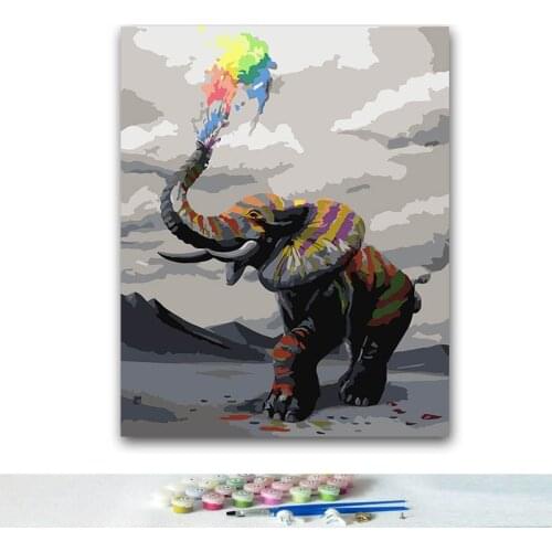 DIY Coloring paint by numbers Colorful elephant paintings by numbers with kits 40x50 framed