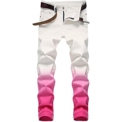 New Mens male casual Gradient Color Stretch Jeans Fashion Fancy Color Slim Pencil Pants Streetwear trousers 1623