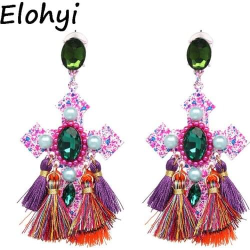 ELOHYI Bohemian Tassel Earrings Statement Jewelry Factory Wholesale cross crystal Fringing For Party Fashion Earrings Wholesale
