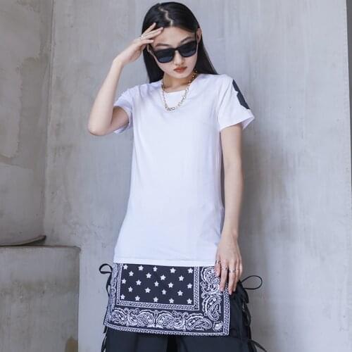 Spring and summer new medium length womens round neck T-shirt short sleeve half sleeve bottom coat Street size dark Yamamoto st