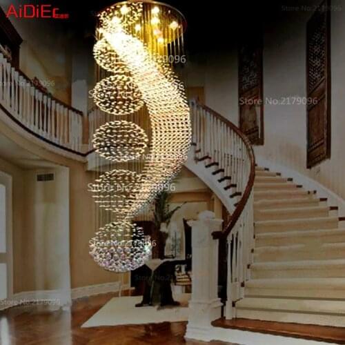 Crystal chandeliers circular spiral staircase duplex villa long lamp living room lamp modern minimalist restaurant lights