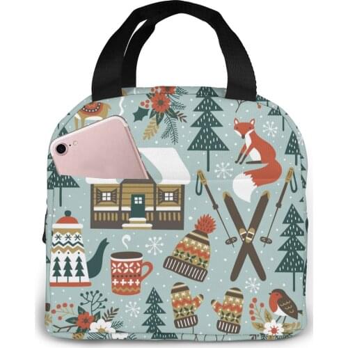 Insulated Lunch Bag Thermal Cute Forest Animals Tote Bags Cooler Picnic Food Lunch Box Bag For Kids Women Girls Men Children