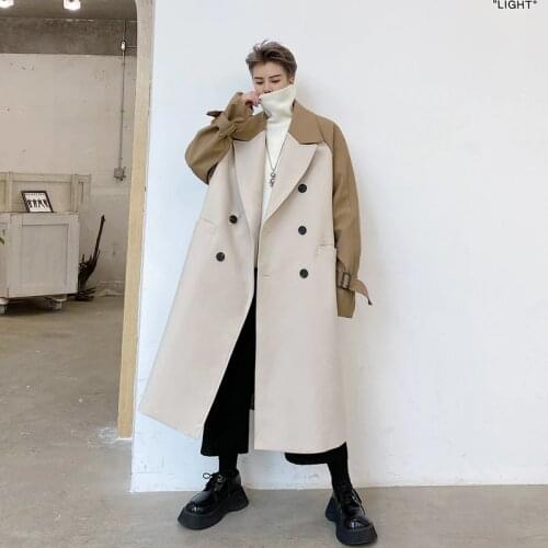 MIXCUBIC 2020 Autumn Korean style Unique Mixed colors windbreaker men casualloose Long section lapel Windbreaker men trench,M-XL