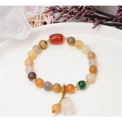 2021 New Chalcedony Gourd Bracelet Retro Chinese Style Ethnic Peridot Pendant Bracelet Simple Golden Jade Bracelet For Woman