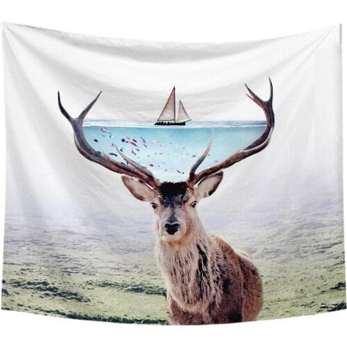 Deer Bear Tapestry Colorful Fish Turtle Animal Tapestry Wall Hanging Duck Animal with Plants Scenic Printed Wall Decoration