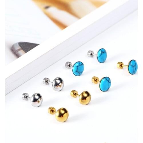 OUFEI Blue Stud Earrings For Women Fine Jewelry Accessories Stainless Steel Jewelry Woman Vogue 2019 Steel Ball Earrings