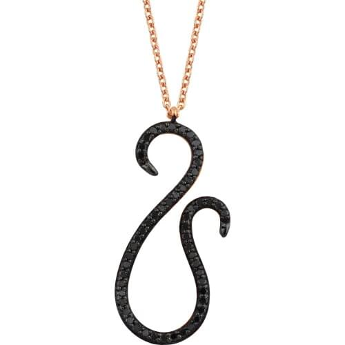 14k Gold Natural Black Diamond Swan Necklace PN010-4