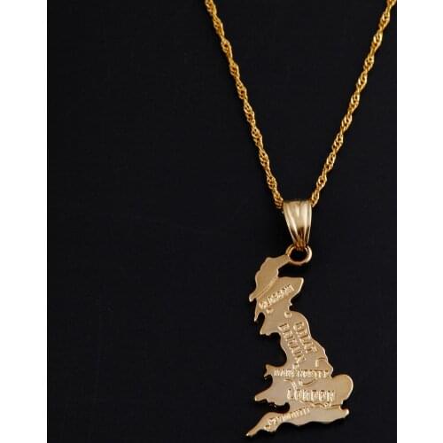 Gold Color United Kingdom Map Pendant Necklace British UK Great Britain Northern Ireland Jewelry