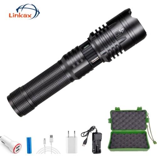 P70 Strong Light Rechargeable Telescopic Zoom Flashlight Lamp Camping Lantern USB Charged XHP70 LED Torch for Outdoor Hunting