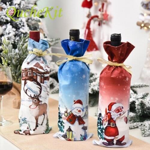 Christmas Wine Bottle Cover Bags Santa Claus Wine Bottle Cover Gift Bag Champagne Gifts Bags Christmas Dinner Table Decor