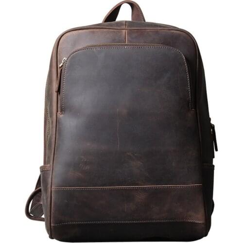 Backpack Men Shoulder Bag Leather 15.6 Inch Laptop Backpack Travel Crazy Horse Leather Schoolbag First Layer Cowhide Retro Male