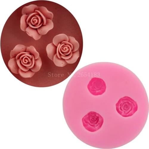 3 hold bloom Rose Flower Silicone Fondant Soap 3D Cake Mold Cupcake Jelly Candy Chocolate Decoration Baking Tool Moulds FQ1709