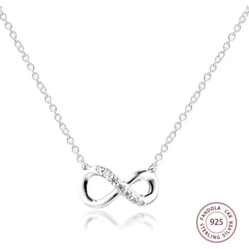 Sparkling Infinity Collier Necklace Original 925 Sterling Silver Necklaces & Pendants for Women Elegant Fashion Jewelry