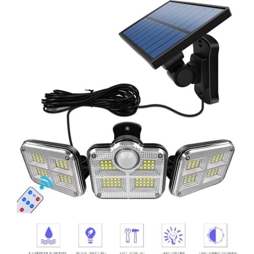 138 led seperable remote Solar Light 3 Modes PIR Motion Sensor Wall Sunlight solar Lamp Outdoor Waterproof Garden Decor cable