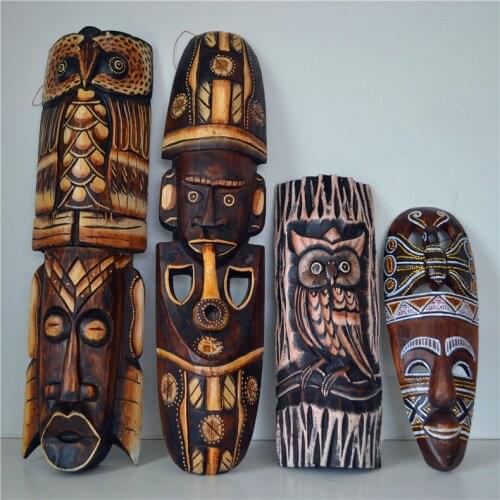 Thai woodcarving African mask decoration hanging shop wall bar creative Mask hand painted wall decoration