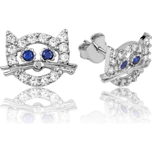 Tevuli 925 Sterling Silver Cat Studded Earrings