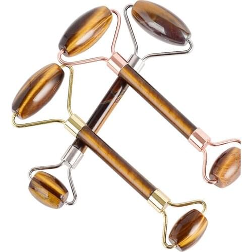 Tiger eye quartz crystal double head roller massage face neck wand reiki healing natural stone and minerals for sale 1pcs