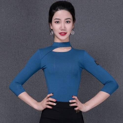 Latin Dance Tops Female Round Neck Hollow Clothes National Standard Practice Clothes Rumba/Samba/Salsa Dancing Costume VO275