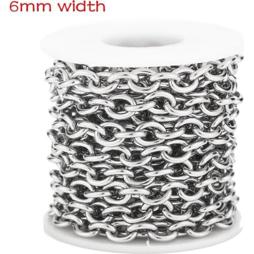 1Meter 6mm Width Stainless Steel Link Chain Heavy Rolo Cable Chains For DIY Jewelry Necklaces Making Findings