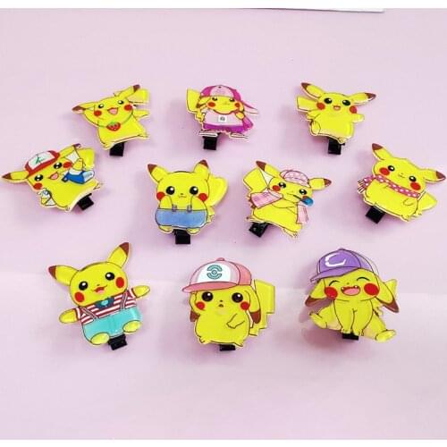 5sets Pokemon Lovely Cartoon Jewelry Pikachu Diamond Hairpin for Girl Color Hair Clips Hairgrip New Year for Kids Randomly