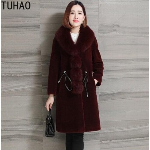 ImiTtion Fox Fur Coat Female V-neck Single Breasted Long Faux Fur Coat Long Section High Waist Teddy Long Coats Woman FUR094