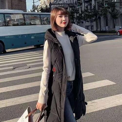 Women Long Vest Jacket Cotton Padded Solid Loose Vest Sleeveless Hooded Zipper Women Windproof Warm Waistcoat 2021 Autumn Winter