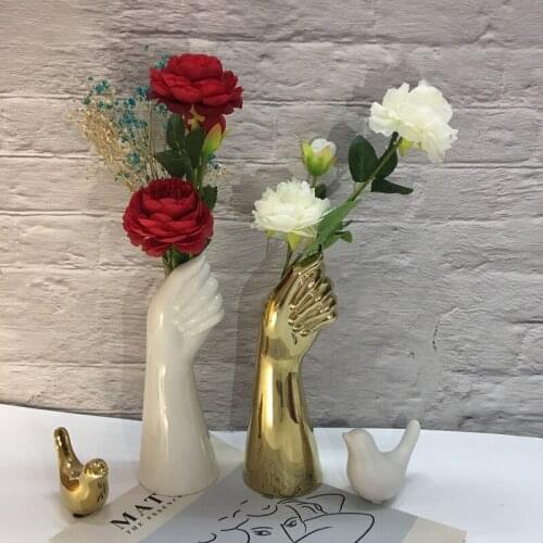 1pcs Ceramic White Hand Vase Nordic Style Home Office Decor Creative Plant Flower Vase Floral Composition Living Room Ornaments
