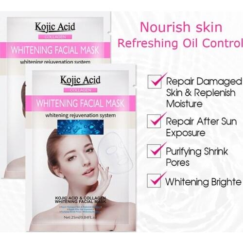 1PC Kojic Acid Face Masks Moisturizing And Brightening Mask Collagen Whitening Shrink Pore Skin Care Korean Cosmetics makeup