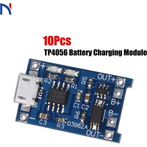 10pcs TP4056 5V 1A Micro USB Module 18650 Lithium Battery Charging Board Charger Module Protection Dual Functions