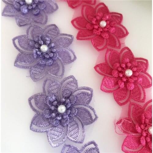 3D Organza Flower Lace Trim Beading DIY Sewing Accessories Light Blue Light Green 2yards/Pack V07051512