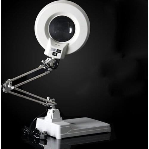 220V 20X 56 LED Illuminated Lamp Magnifying Glass Desktop Stainless Steel Stand Magnifier with Lights for Reading Working