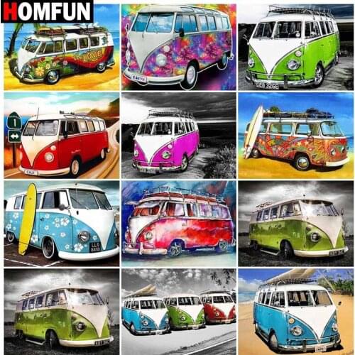 HOMFUN Full Square/Round Drill 5D DIY Diamond Painting "Touring car landscape" Embroidery Cross Stitch 5D Home Decor Gift