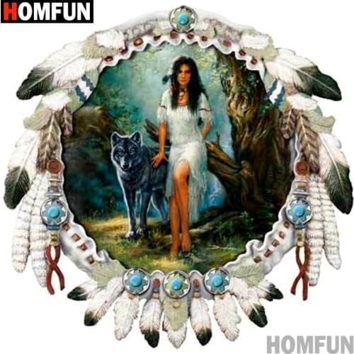 HOMFUN Full Square/Round Drill 5D DIY Diamond Painting "Beautiful wolf" Embroidery Cross Stitch 5D Home Decor A16223