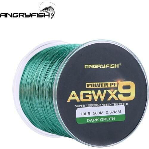 ANGRYFISH Diominate X9 PE Line 9 Strands Weaves Braided 500m/547yds Super Strong Fishing Line 15LB-100LB Dark Green