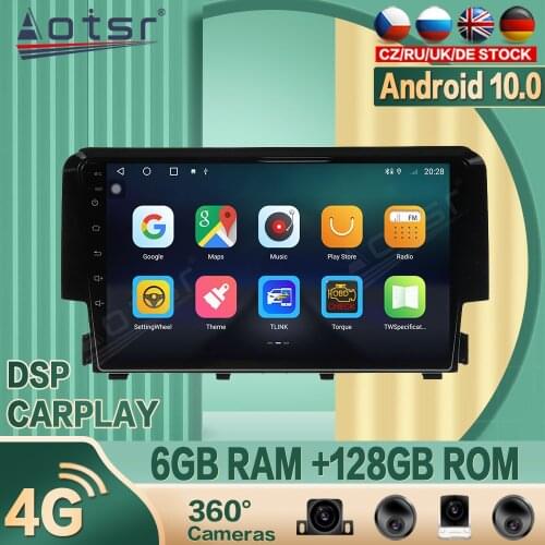 6+128G for Honda Civic 2016+ Android 10 Car radio Player GPS Navigation 360 camera Auto Stereo 2din Multimedia Video DSP carplay
