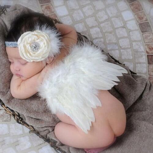 White Newborn Feather Wings Baby Angel Wings with Headband Newborn Photography Props Little Girl Hair Accessory HB260