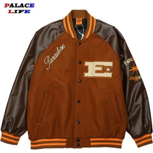 2021SS Bomber Men Jacket Hip Hop Furry Letter Patchwork Color Block Jackets Woman Harajuku Streetwear Men Baseball Coats Unisex