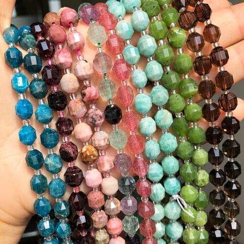 Natural Rhodonite Canada Jades Quartz Apatite Amazonite Stone Beads Faceted Loose Spacer Beads For Jewelry Making DIY Bracelet