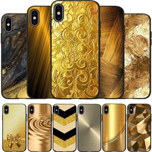 Metallic Gold Foil black Silicone Phone Case For iPhone 12 XR XS Max 5 5S SE 2020 6 6S PLUS 7 8 X 11Pro Max 11 Cover