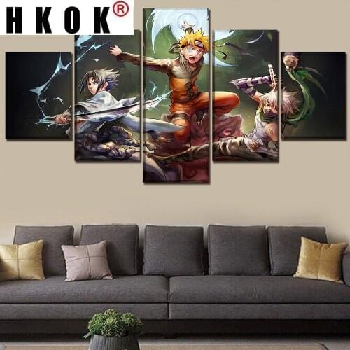HKOK 5 Panels Canvas Paintings Posters Prints Anime Cartoon Swordsmen High Quality Photo Wall Art Picture Home Decor Living Room