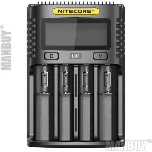 Nitecore UM4 Intelligent USB 4 Slot Charger LCD Display Ni-Cd Ni-MH Li-ion IMR Battery Automatic Universal Charger MAX 3A Output