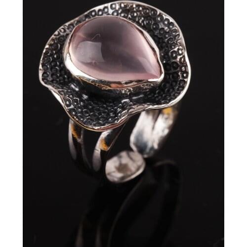 UM US JEWELRY Pink Quartz Stone 925 Sterling Silver Women 'S Ring