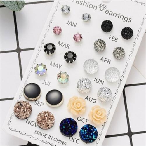 12 pairs/set Crystal Fashion Earrings Set Women Jewelry Accessories Piercing Ball Stud Earring kit Bijouteria brincos New 2021