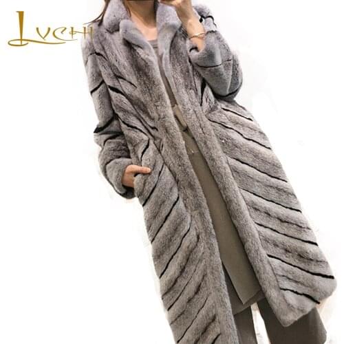 LVCHI 2019 Winter Swan Velvet Mink Fur Coat Full Sleeve Real Fur Coats Women Thicken Line Soft Long Grey Crossbow Mink Fur Coats