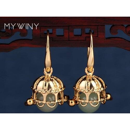 MYWINY copper crown nature stones earrings, vintage fashion Aventurine fashion ethnic jewelry