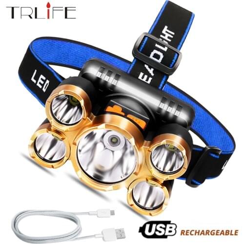 Powerful LED Headlight Portable 5LED/3LED Headlamp USB Rechargeable Outdoors Waterproof Flashlight 18650 Head Light LED Lantern