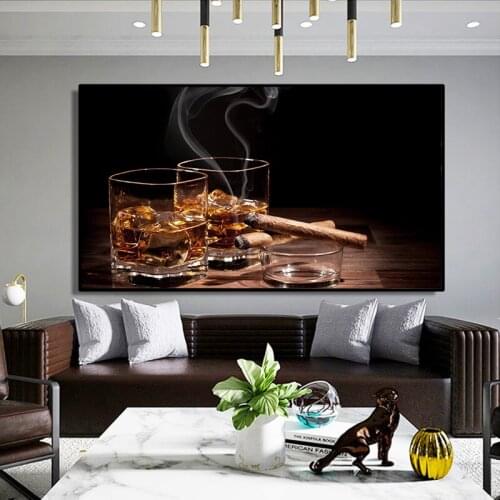 MUTU Modern Abstract Wall Art Cigars Wine Photo Canvas Painting Glasses Posters and Prints Modular Pictures for Bar Home Decor