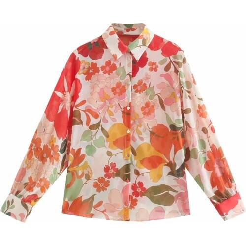 Za New Spring Autumn New Women Retro Printing Simple Style Loose Long Sleeve Shirt Casual Chic Tops XITIMEAO